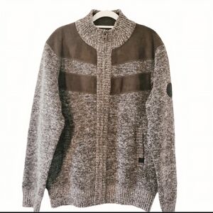 Buffalo David Bitton Westony Fleece Lined Zip-Up Sweater Jacket Suede Panels